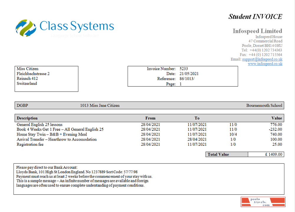 Switzerland Class System invoice PSD template
